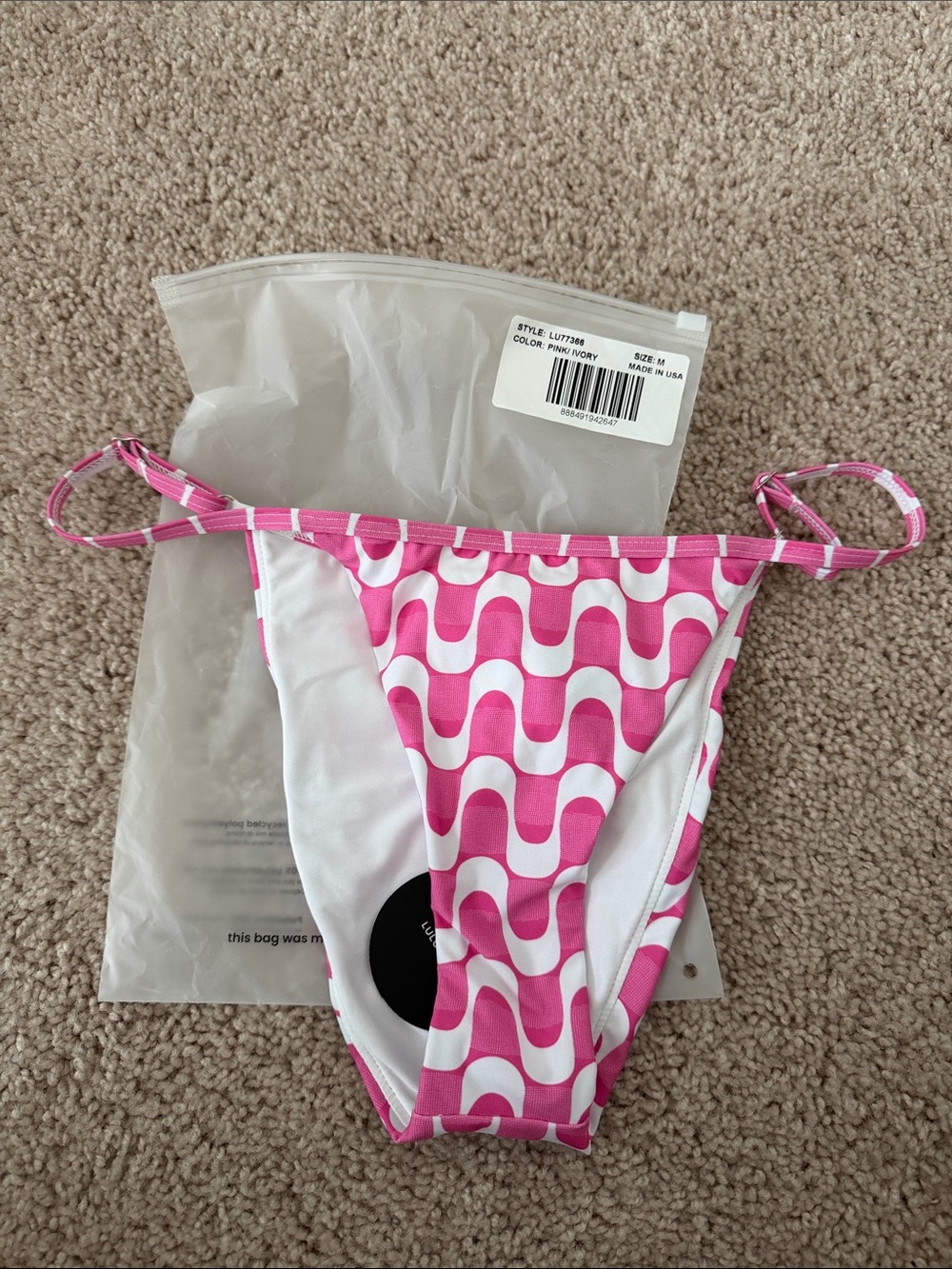 Lulu's Pink & White Wavy-Print String Bikini Bottoms